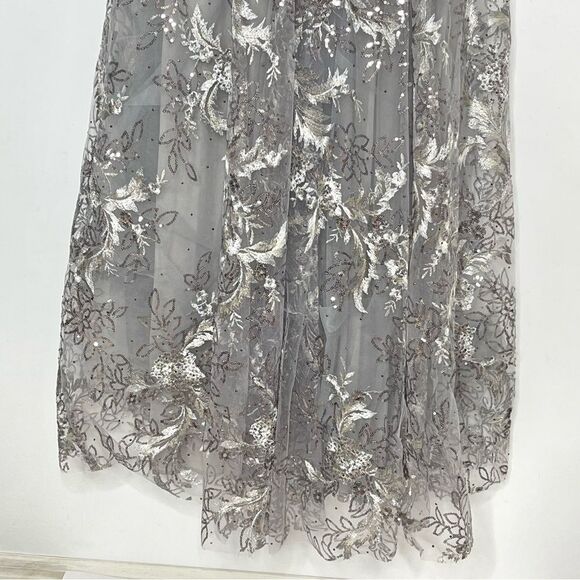 Mac Duggal 67498 Floral Embroidered Illusion Long Sleeve Gown, Sterling, Size 12 - Picture 8 of 11